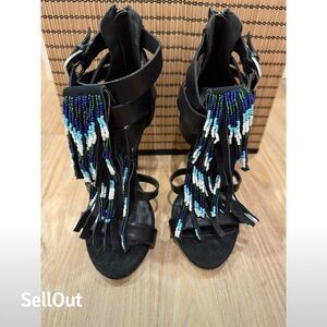 🔖🔖CLEARANCE🔖🔖 Zigisoho Women's Black Fringe Stiletto Heels Size 6.5